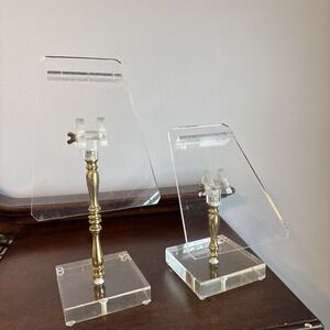 2 Brass Stem Shoe Hat Store Displays Stands Vintage Acrylic Set